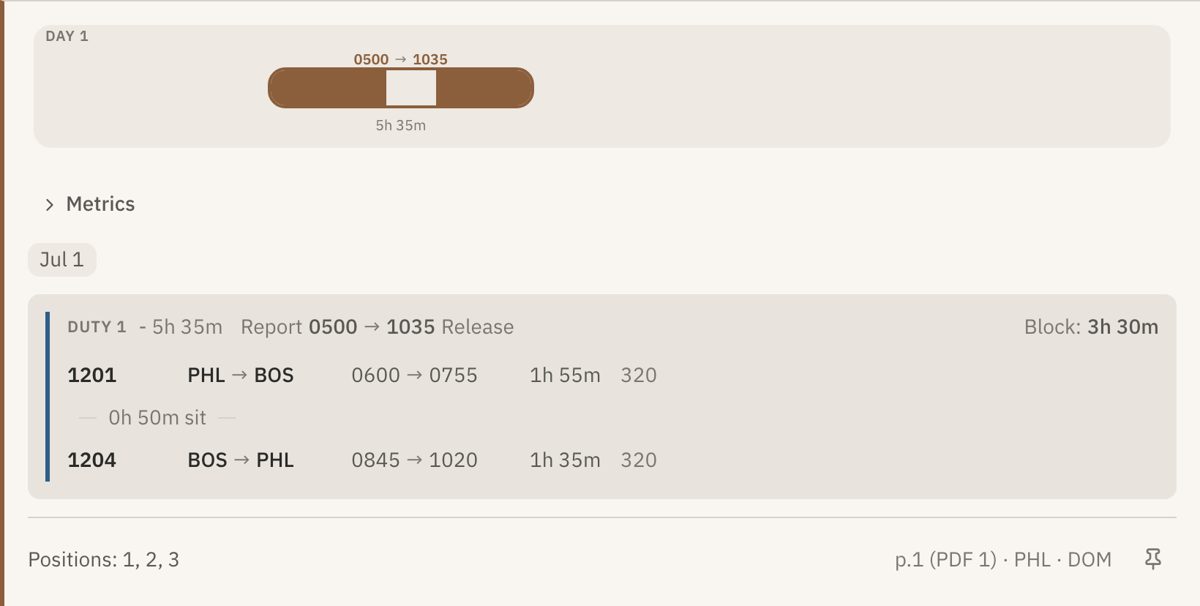 BidVision — trip detail and duty timeline